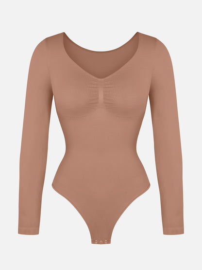 Feelingirl Seamless Long Sleeve Tummy Control Thong Bodysuit
