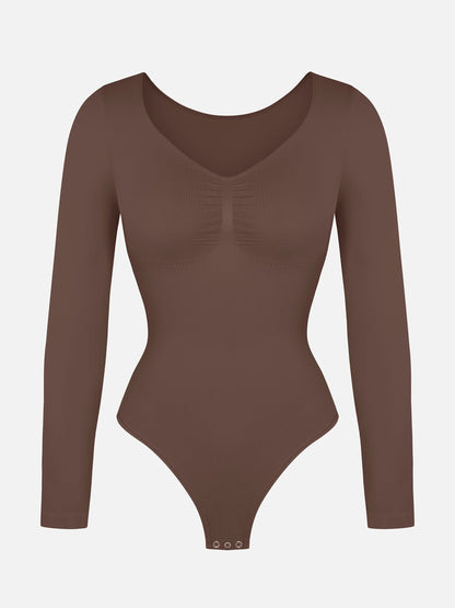Feelingirl Seamless Long Sleeve Tummy Control Thong Bodysuit