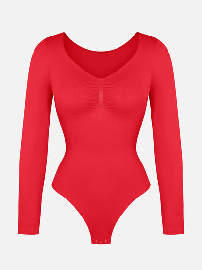 Feelingirl Seamless Long Sleeve Tummy Control Thong Bodysuit