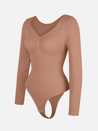 Feelingirl Seamless Long Sleeve Tummy Control Thong Bodysuit