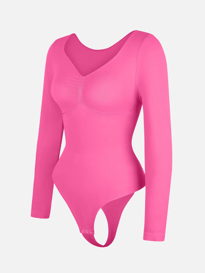 Feelingirl Seamless Long Sleeve Tummy Control Thong Bodysuit