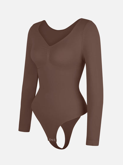 Feelingirl Seamless Long Sleeve Tummy Control Thong Bodysuit