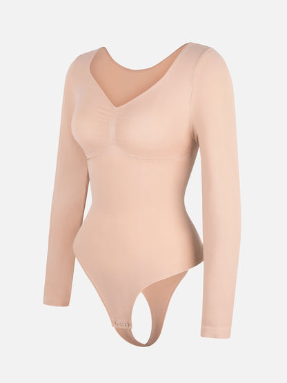 Feelingirl Seamless Long Sleeve Tummy Control Thong Bodysuit
