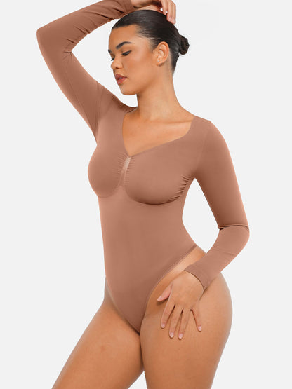 Feelingirl Seamless Long Sleeve Tummy Control Thong Bodysuit