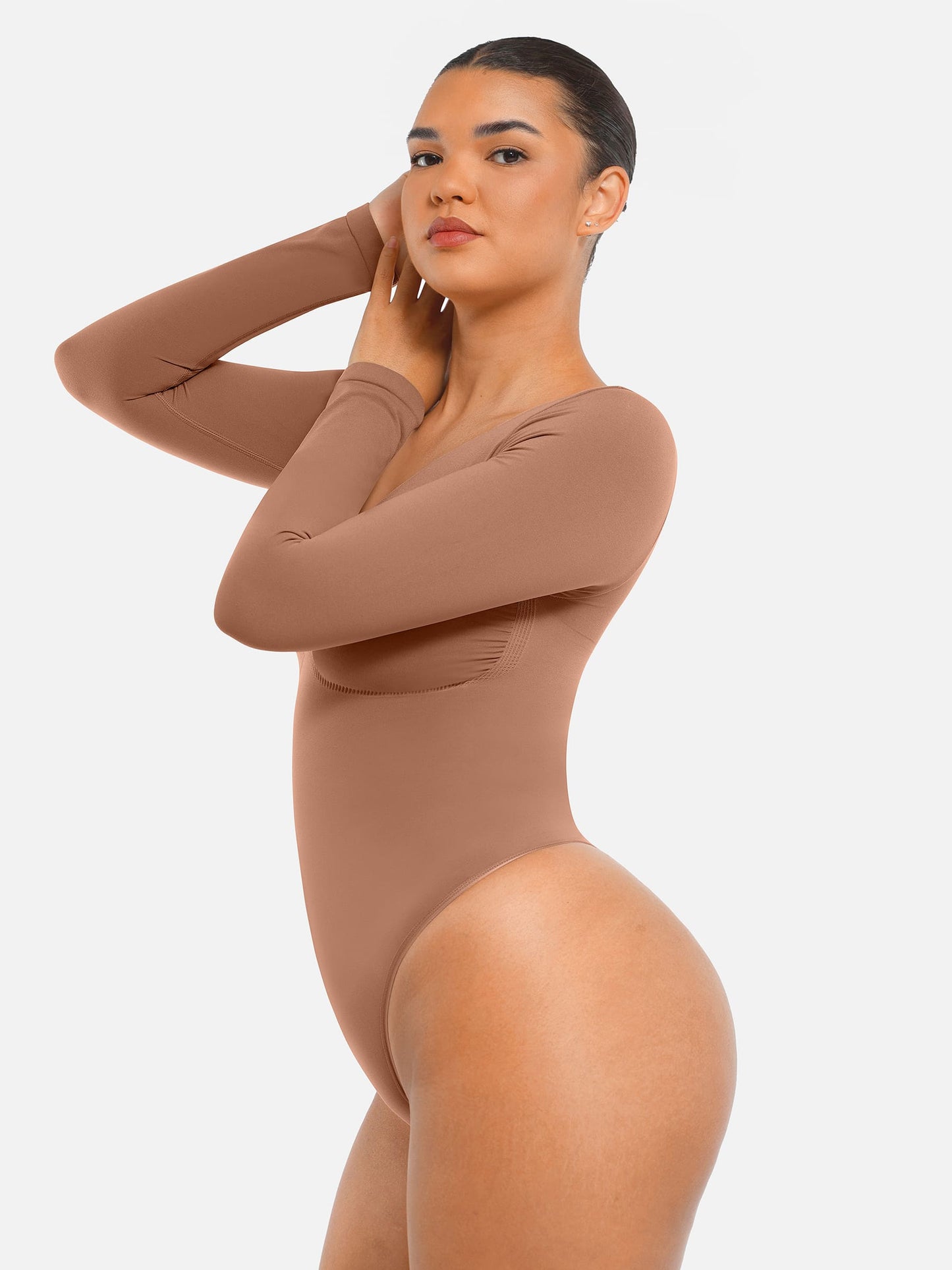 Feelingirl Seamless Long Sleeve Tummy Control Thong Bodysuit