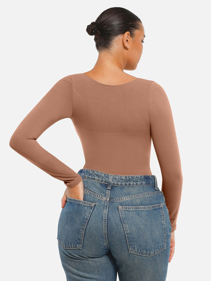 Feelingirl Seamless Long Sleeve Tummy Control Thong Bodysuit