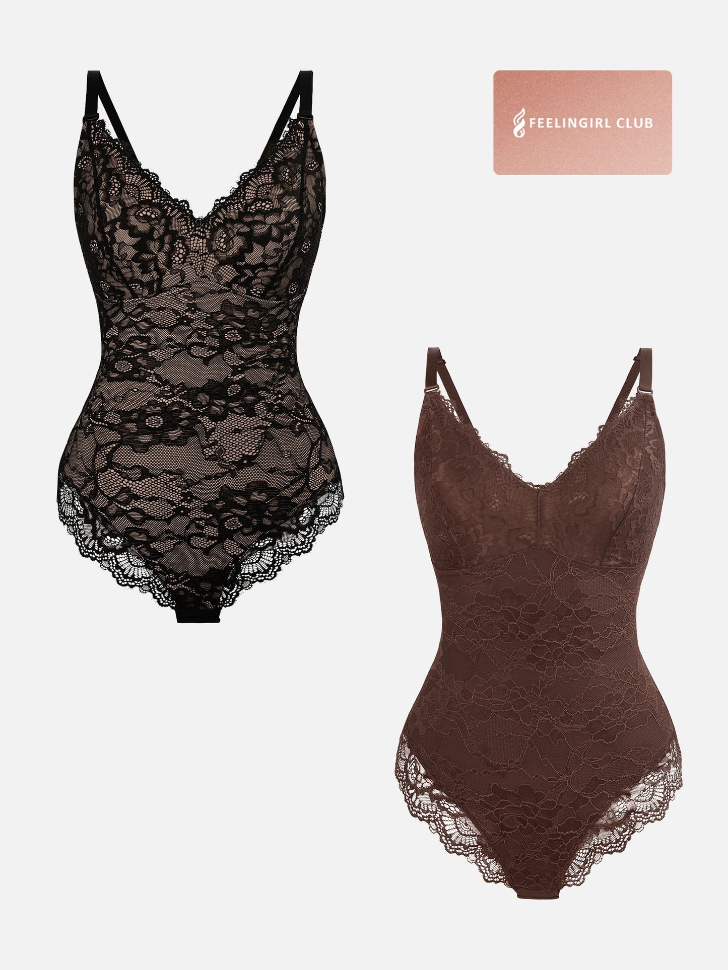 Feelingirl 2-Pack Lace V Neck Full Bodysuit Bundle