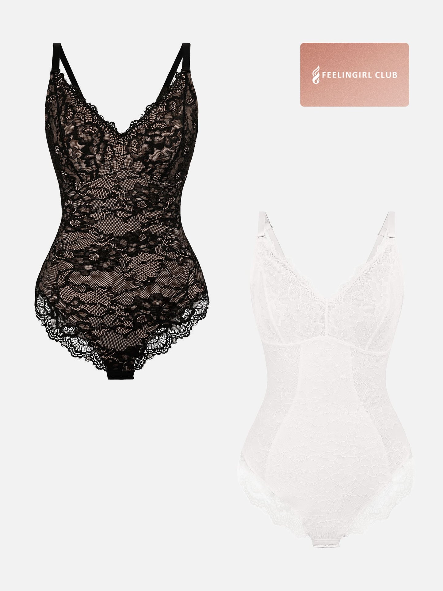 Feelingirl 2-Pack Lace V Neck Full Bodysuit Bundle