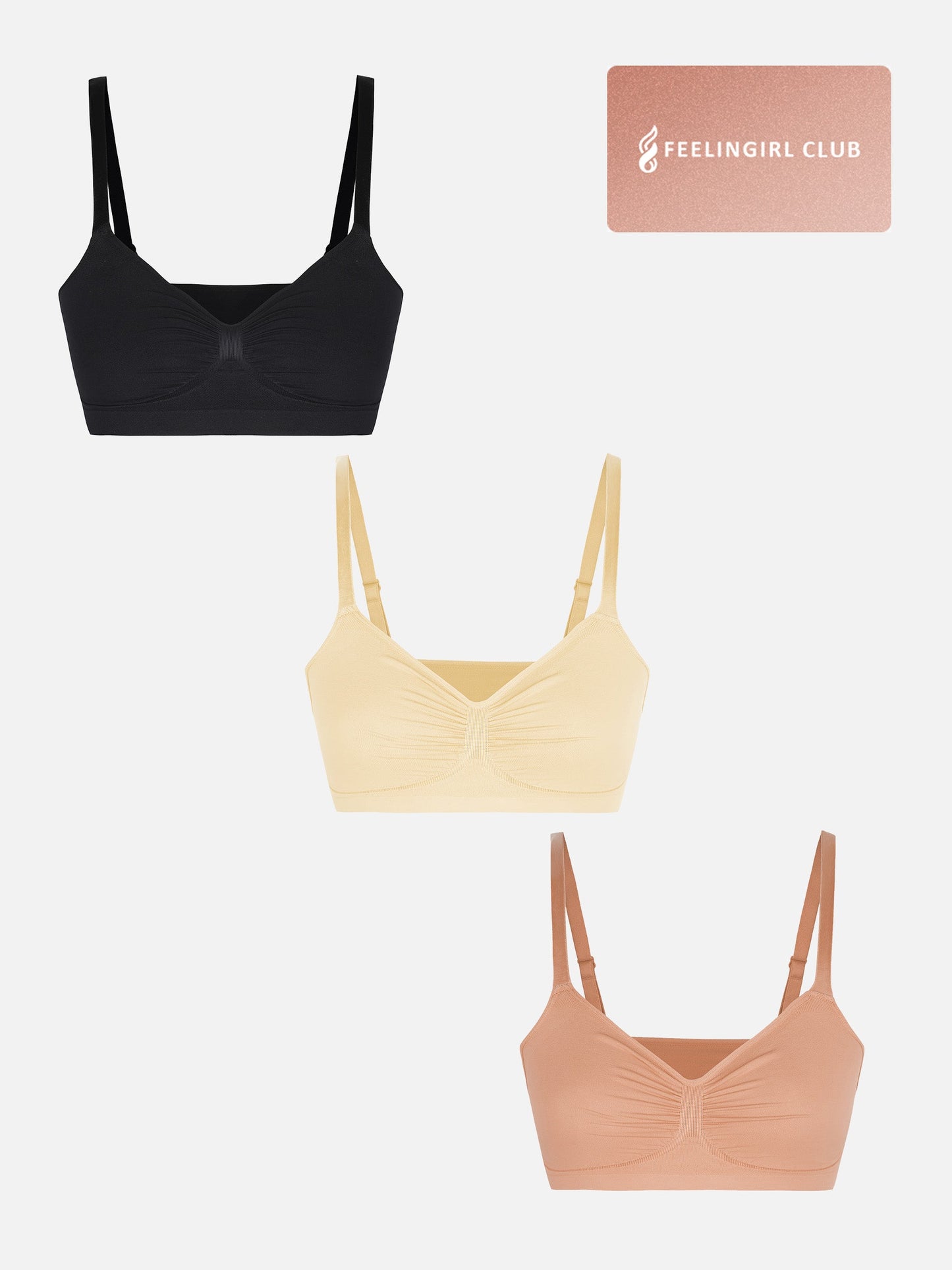Feelingirl 3-Pack Seamless Smooth Wireless Bra Bundle