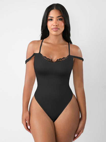 Feelingirl Lace-Trimmed Deep V Bodysuit