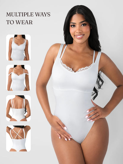 Feelingirl Lace-Trimmed Deep V Bodysuit