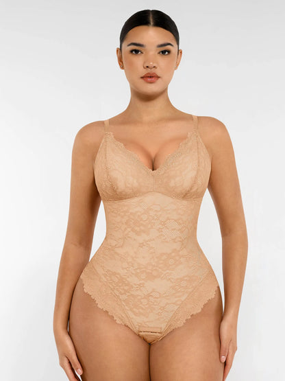 Feelingirl Lace V Neck Full Bodysuit