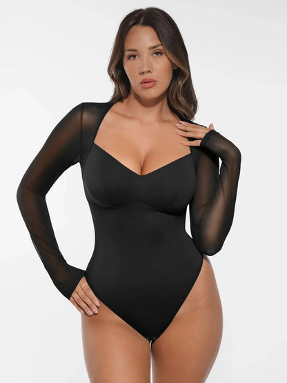 Feelingirl Mesh Panel V-Neck Bodysuit