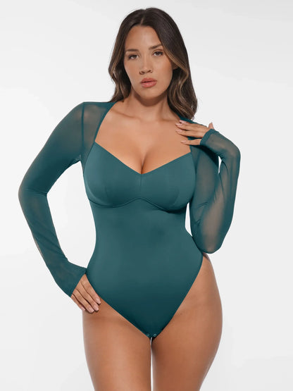Feelingirl Mesh Panel V-Neck Bodysuit