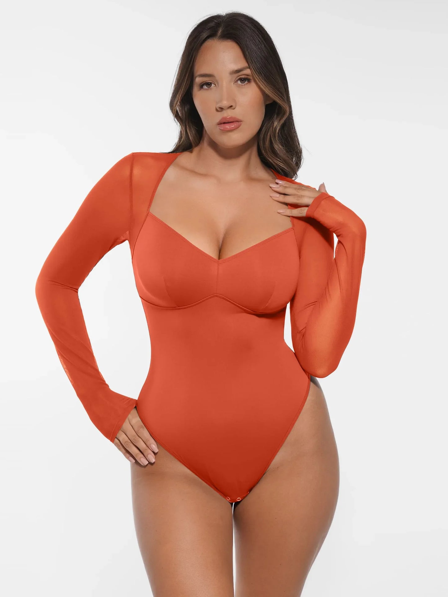 Feelingirl Mesh Panel V-Neck Bodysuit