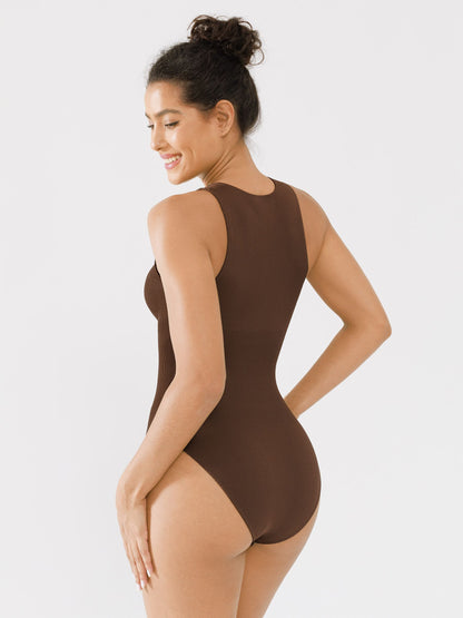 Feelingirl Ribbed Seamless Bodysuit with Crew Neck and Invisible Zip