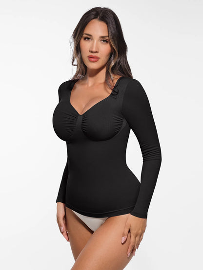 Feelingirl Seamless Long Sleeve Tummy Control Thong Bodysuit