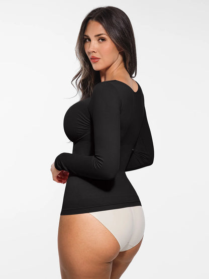 Feelingirl Seamless Long Sleeve Tummy Control Thong Bodysuit