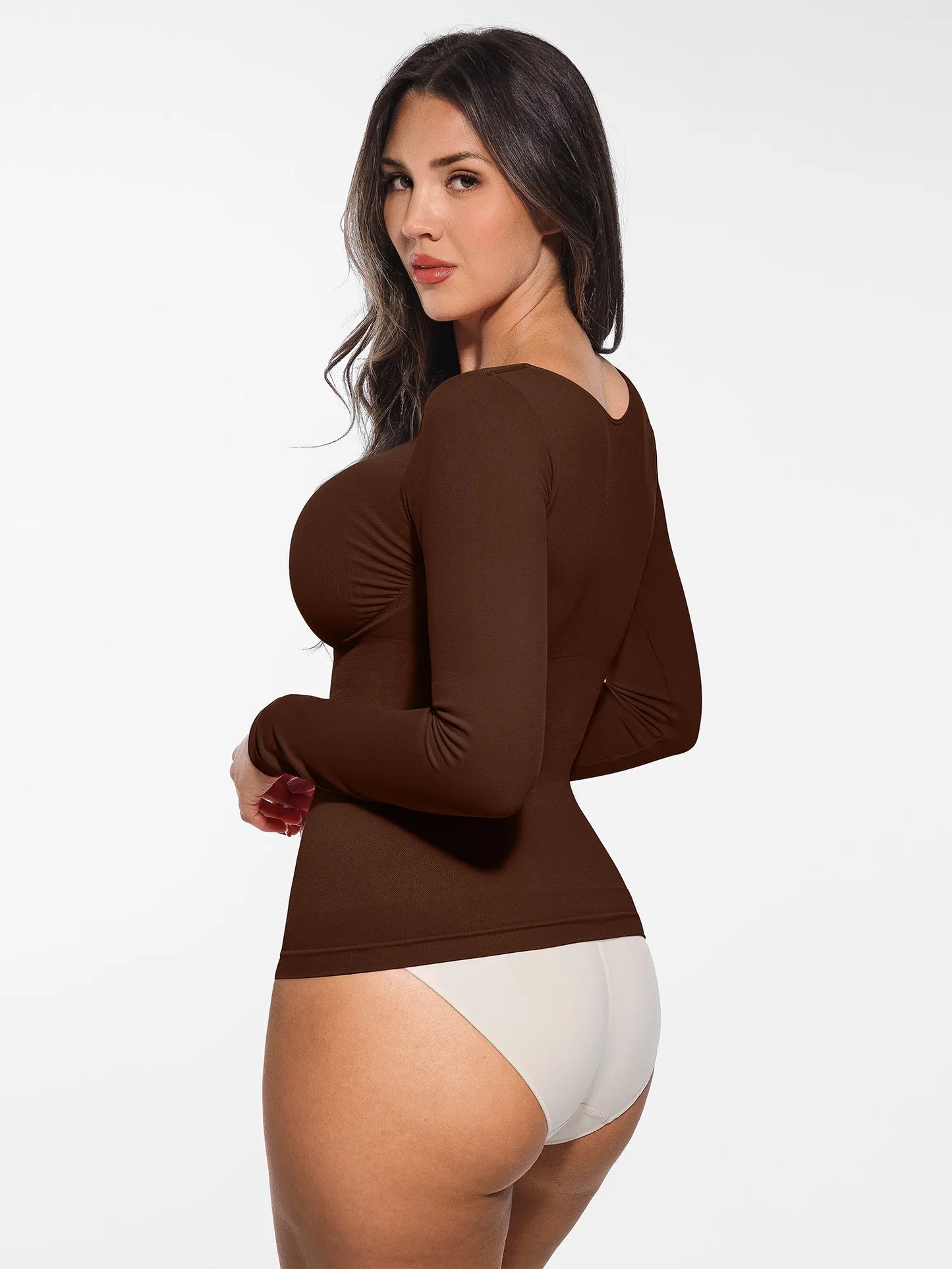 Feelingirl Seamless Long Sleeve Tummy Control Thong Bodysuit