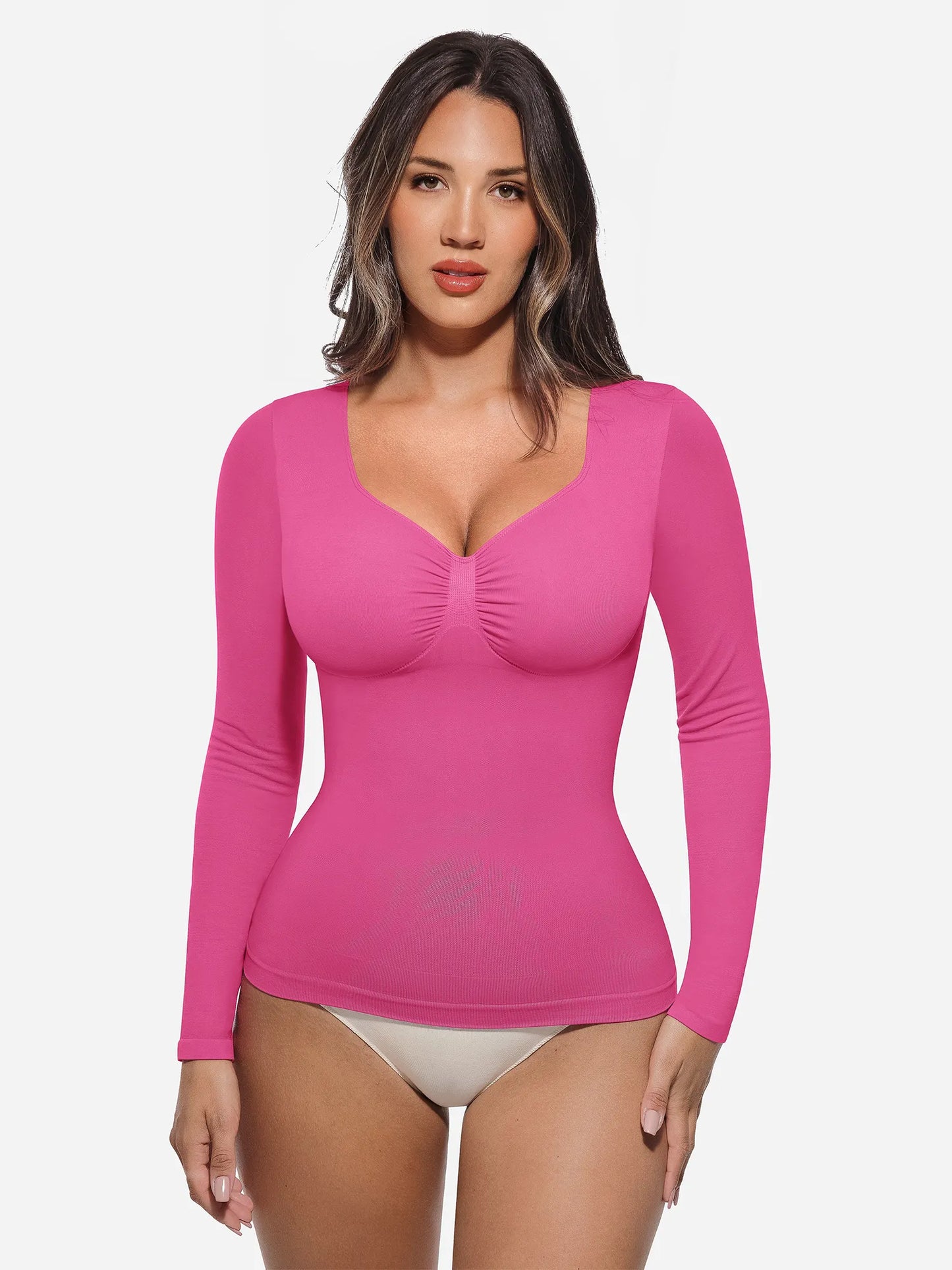 Feelingirl Seamless Long Sleeve Tummy Control Thong Bodysuit