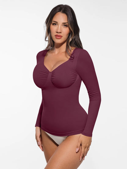 Feelingirl Seamless Long Sleeve Tummy Control Thong Bodysuit