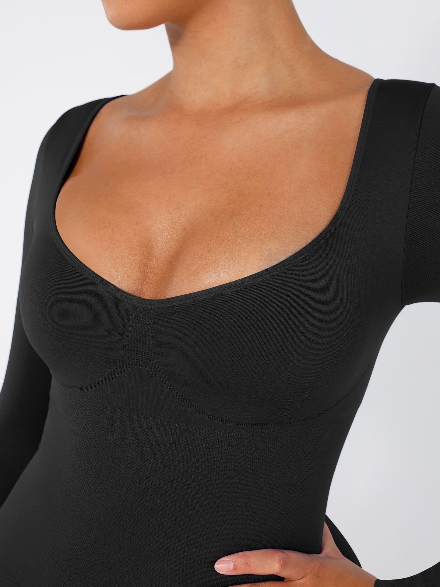 Feelingirl Seamless Long Sleeve Shaper Dress with Removable Pads and High Slit