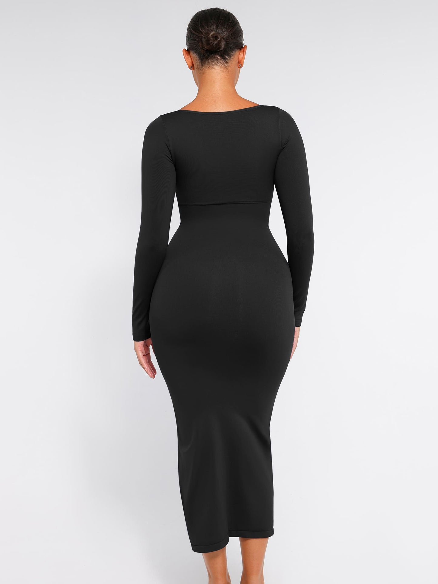 Feelingirl Seamless Long Sleeve Shaper Dress with Removable Pads and High Slit