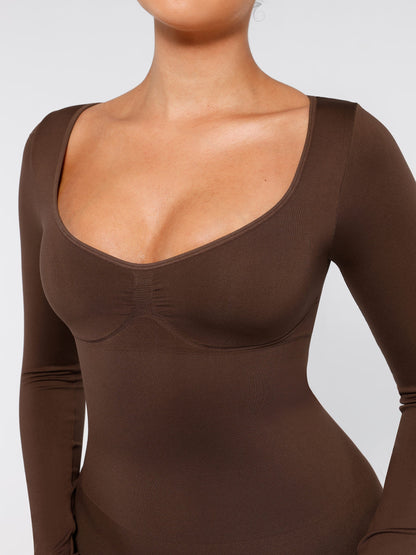 Feelingirl Seamless Long Sleeve Shaper Dress with Removable Pads and High Slit
