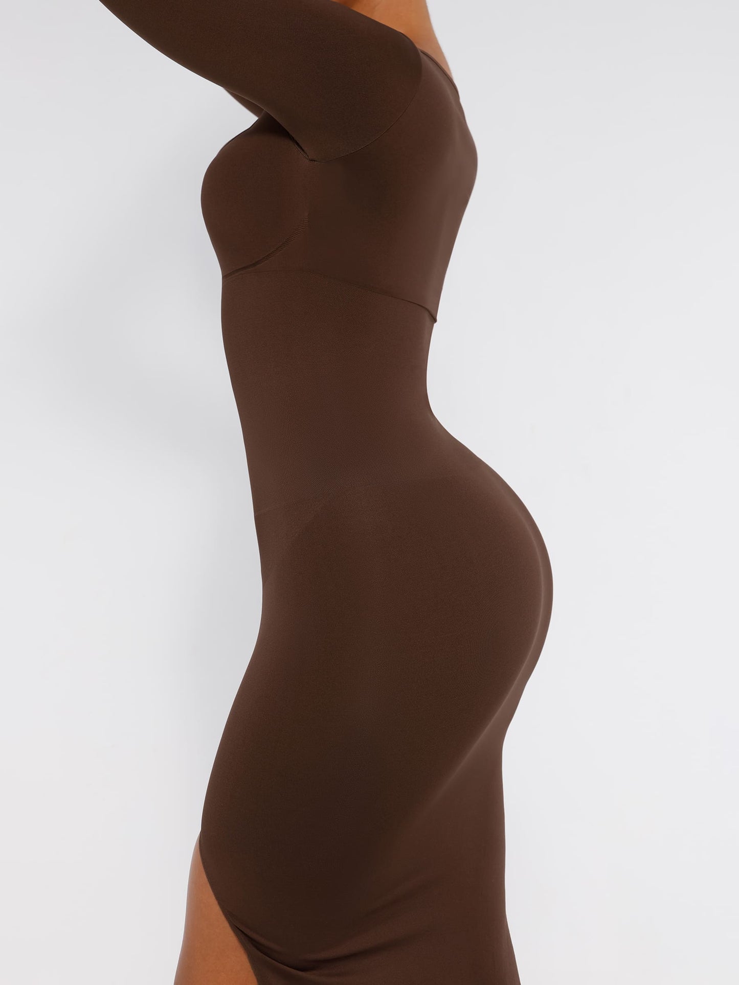Feelingirl Seamless Long Sleeve Shaper Dress with Removable Pads and High Slit