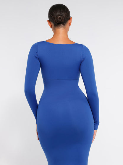 Feelingirl Seamless Long Sleeve Shaper Dress with Removable Pads and High Slit
