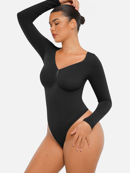 Feelingirl Seamless Long Sleeve Tummy Control Thong Bodysuit