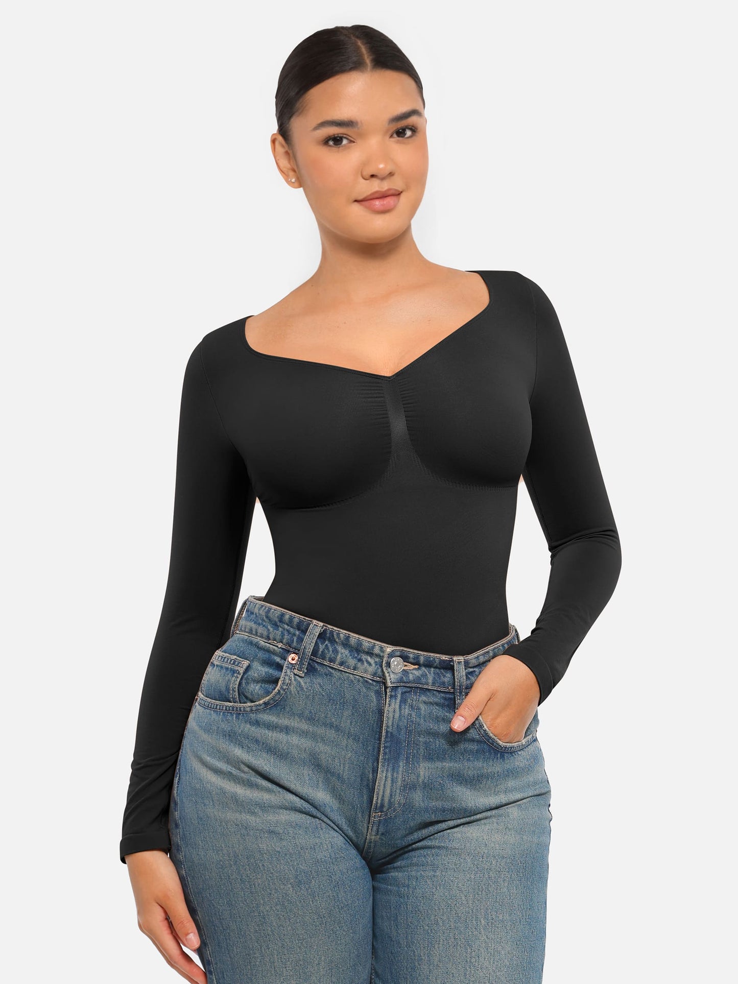 Feelingirl Seamless Long Sleeve Tummy Control Thong Bodysuit
