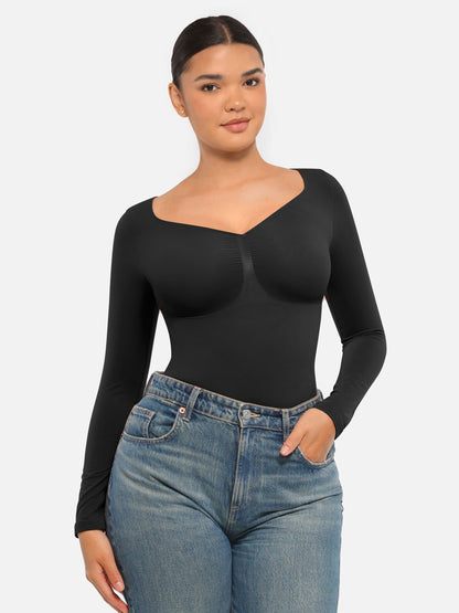 Feelingirl Seamless Long Sleeve Tummy Control Thong Bodysuit