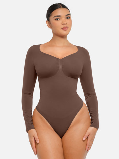 Feelingirl Seamless Long Sleeve Tummy Control Thong Bodysuit