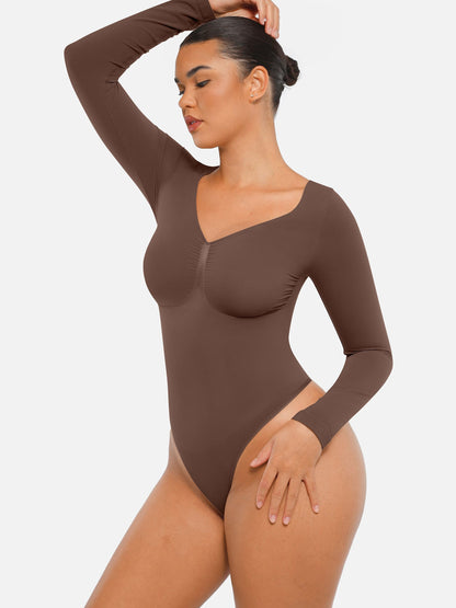 Feelingirl Seamless Long Sleeve Tummy Control Thong Bodysuit