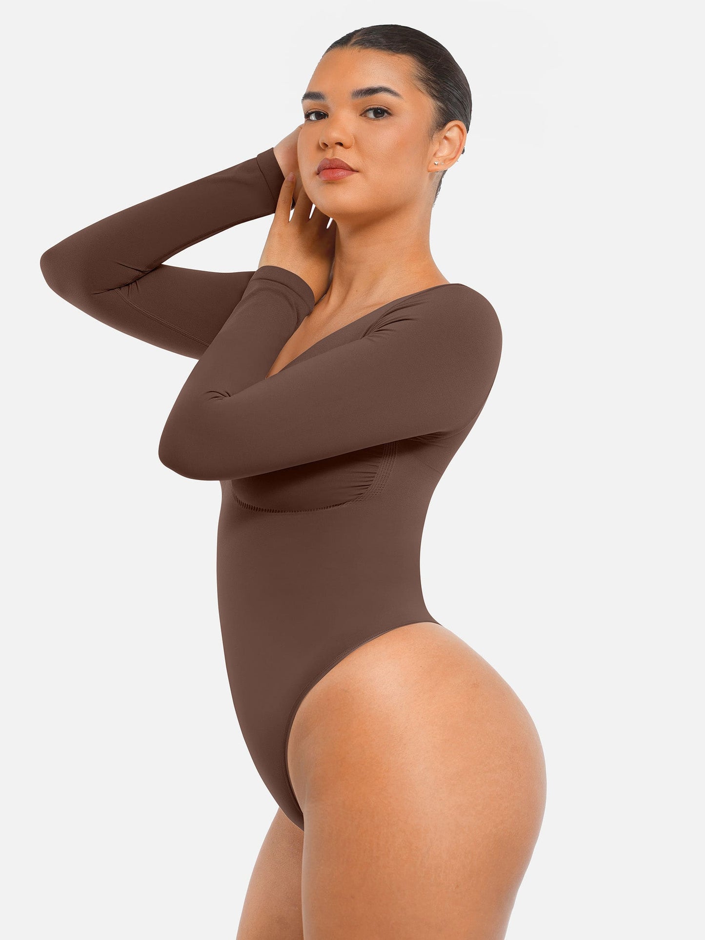 Feelingirl Seamless Long Sleeve Tummy Control Thong Bodysuit
