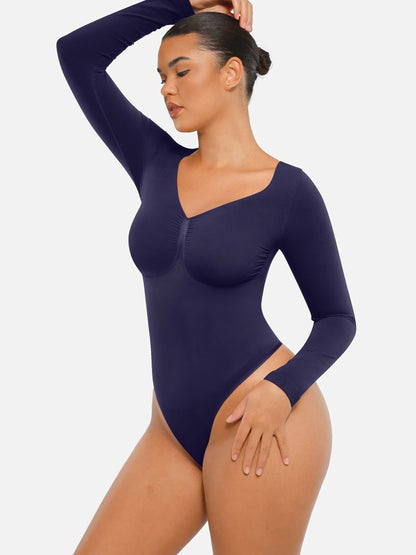 Feelingirl Seamless Long Sleeve Tummy Control Thong Bodysuit