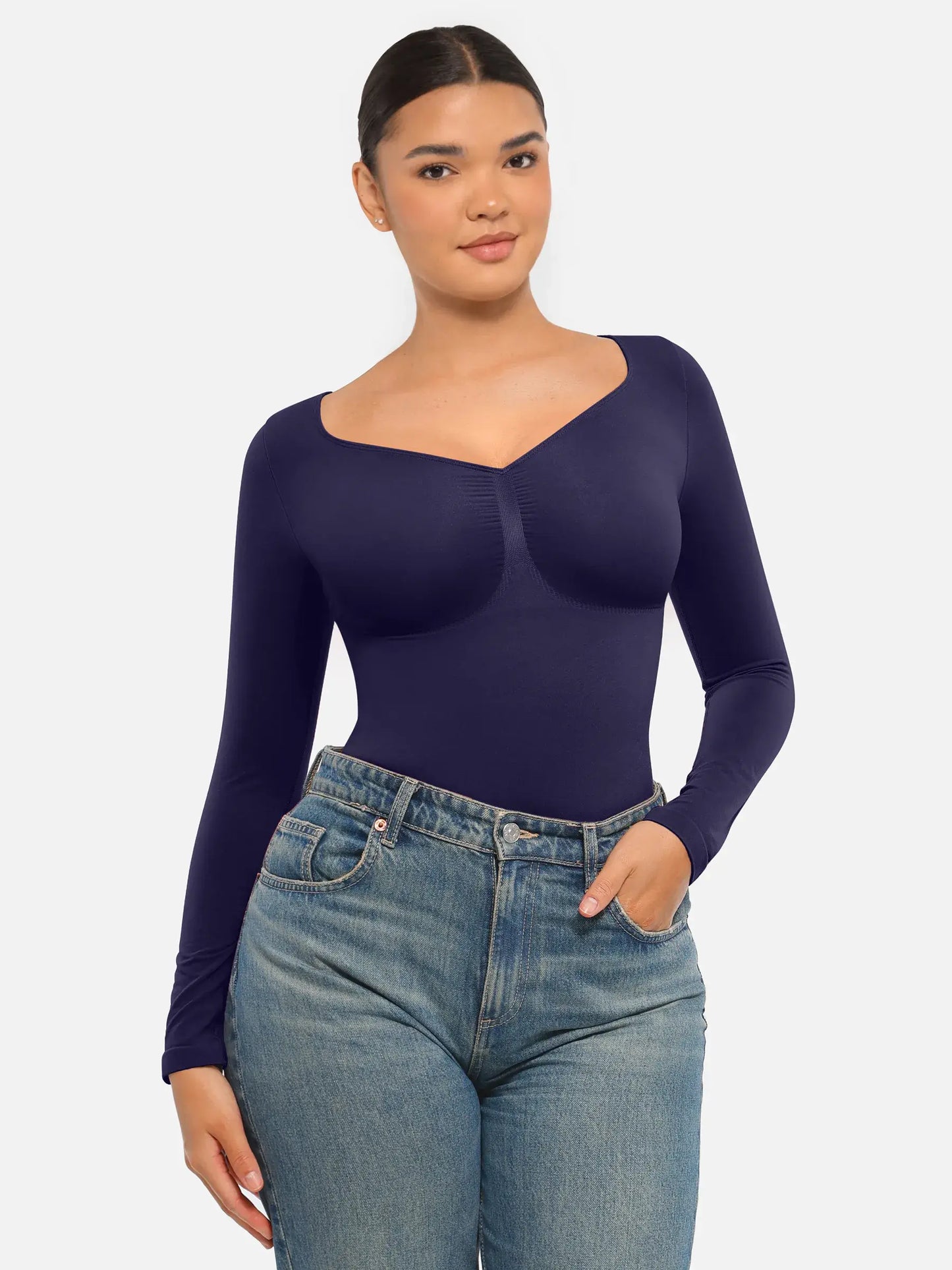 Feelingirl Seamless Long Sleeve Tummy Control Thong Bodysuit