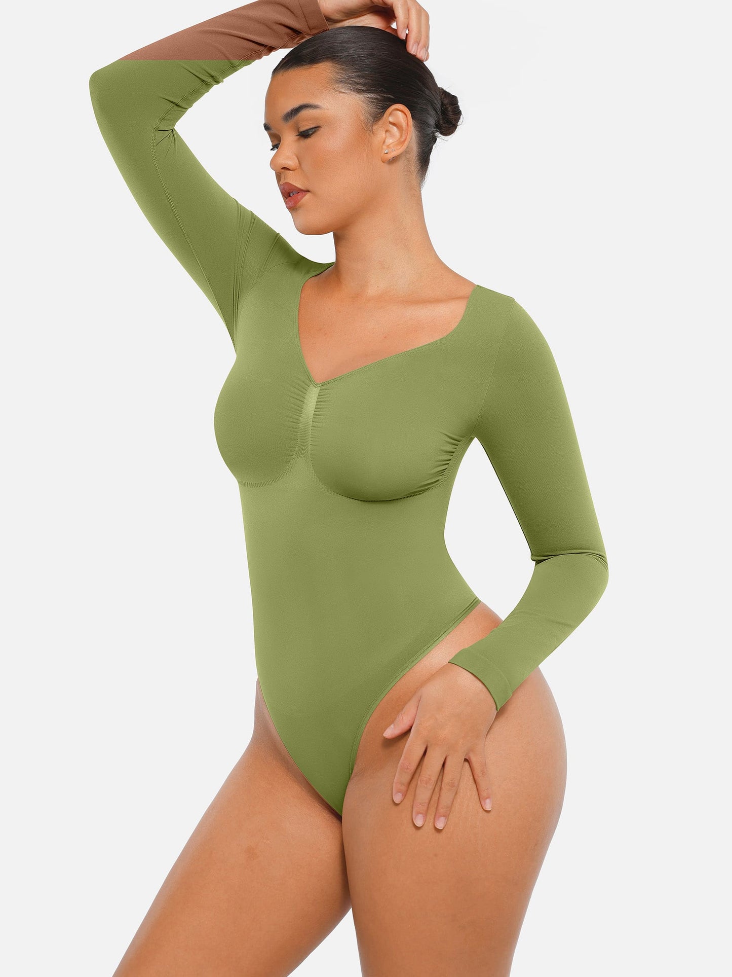 Feelingirl Seamless Long Sleeve Tummy Control Thong Bodysuit
