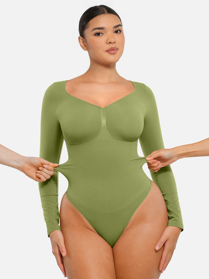Feelingirl Seamless Long Sleeve Tummy Control Thong Bodysuit