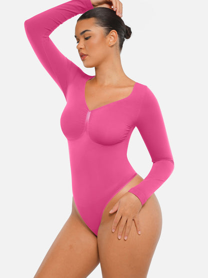 Feelingirl Seamless Long Sleeve Tummy Control Thong Bodysuit