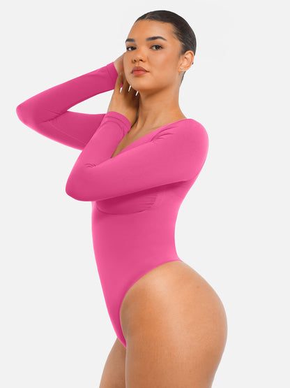 Feelingirl Seamless Long Sleeve Tummy Control Thong Bodysuit