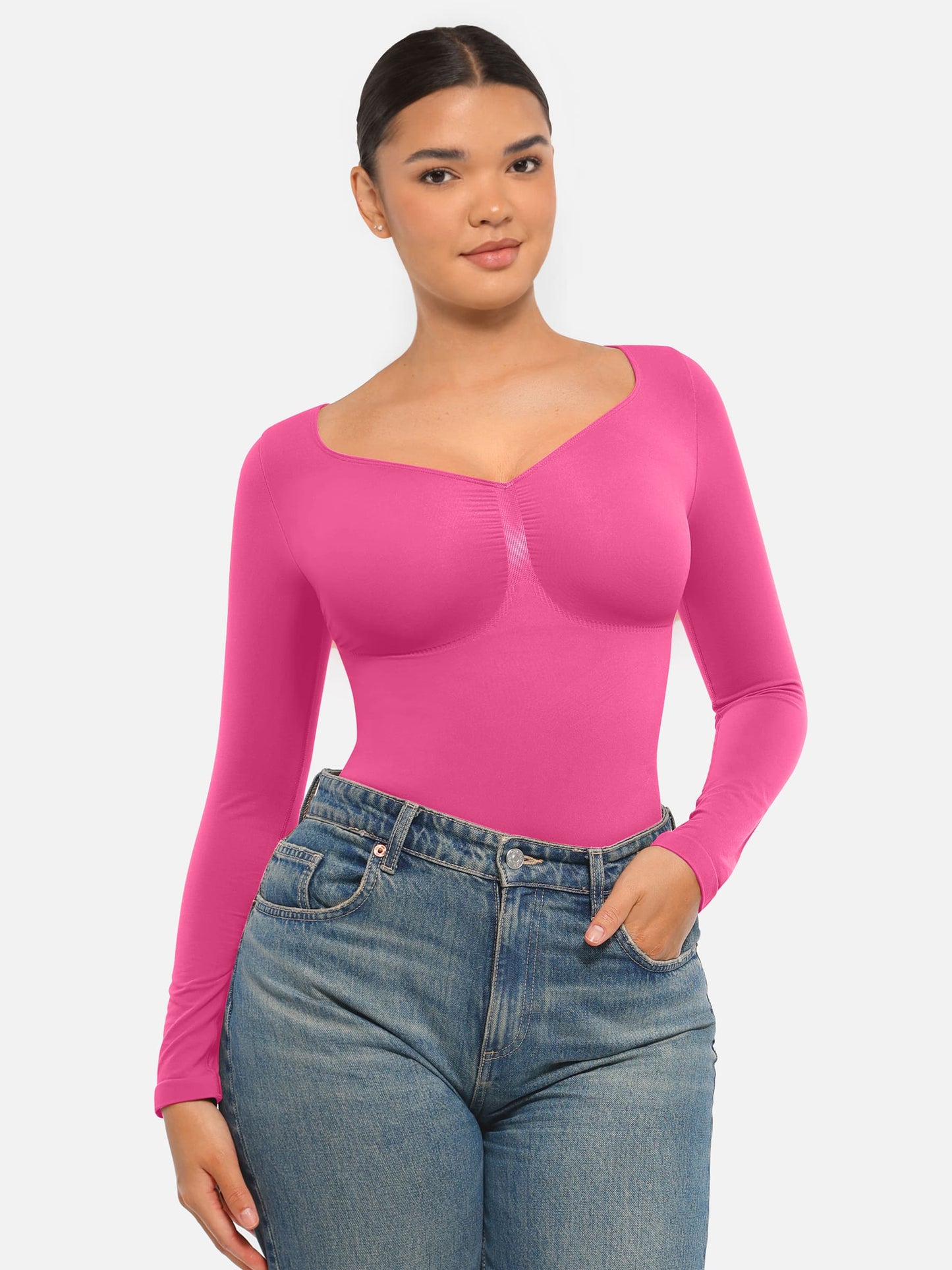 Feelingirl Seamless Long Sleeve Tummy Control Thong Bodysuit