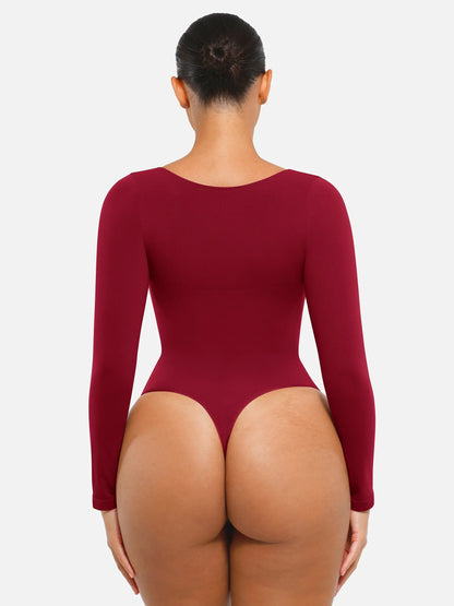 Feelingirl Seamless Long Sleeve Tummy Control Thong Bodysuit