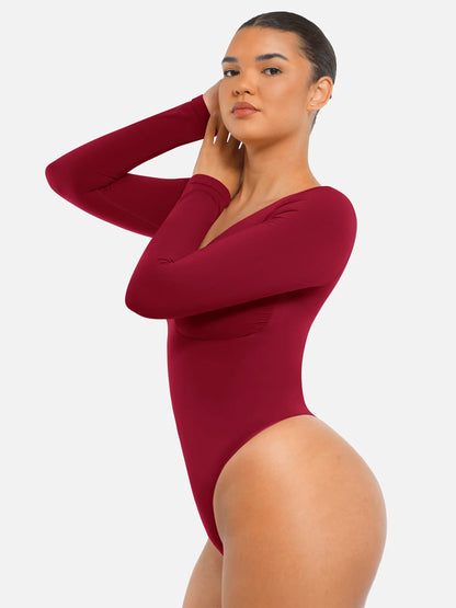 Feelingirl Seamless Long Sleeve Tummy Control Thong Bodysuit