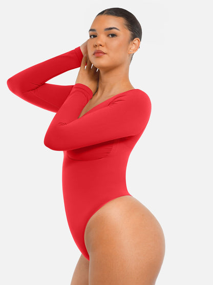 Feelingirl Seamless Long Sleeve Tummy Control Thong Bodysuit