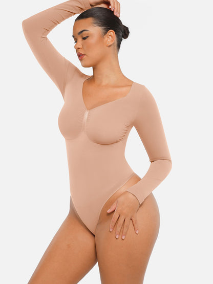 Feelingirl Seamless Long Sleeve Tummy Control Thong Bodysuit