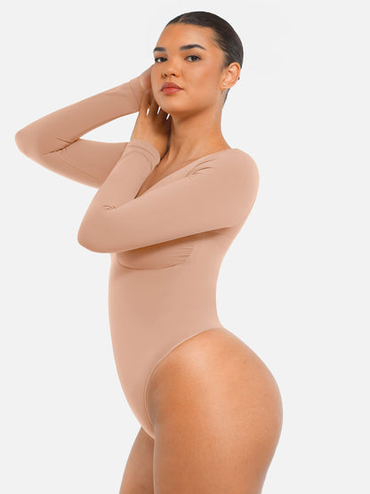 Feelingirl Seamless Long Sleeve Tummy Control Thong Bodysuit
