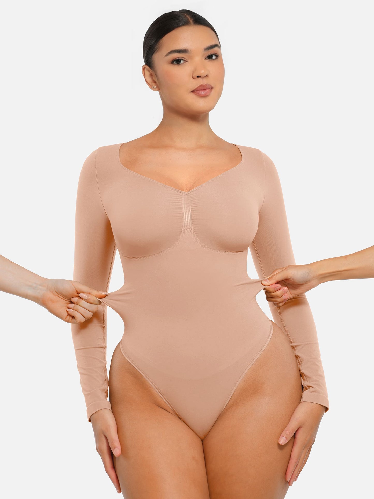 Feelingirl Seamless Long Sleeve Tummy Control Thong Bodysuit