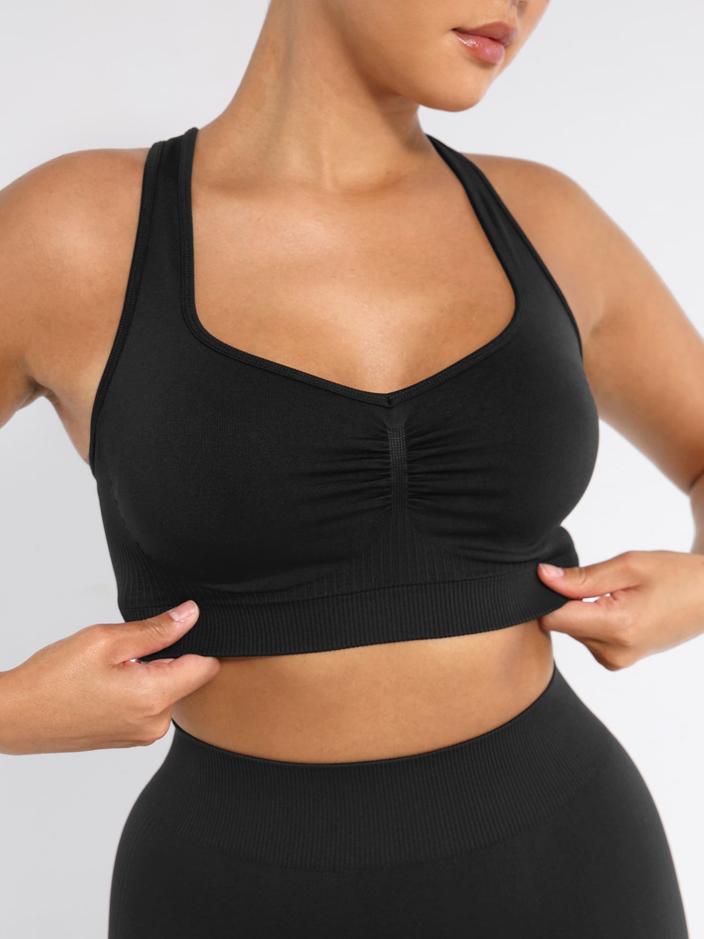 Feelingirl Seamless Racerback Sports Bra with Removable Pads and Support Fit